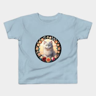 Silver Persian Cat Rose Wreath Kids T-Shirt